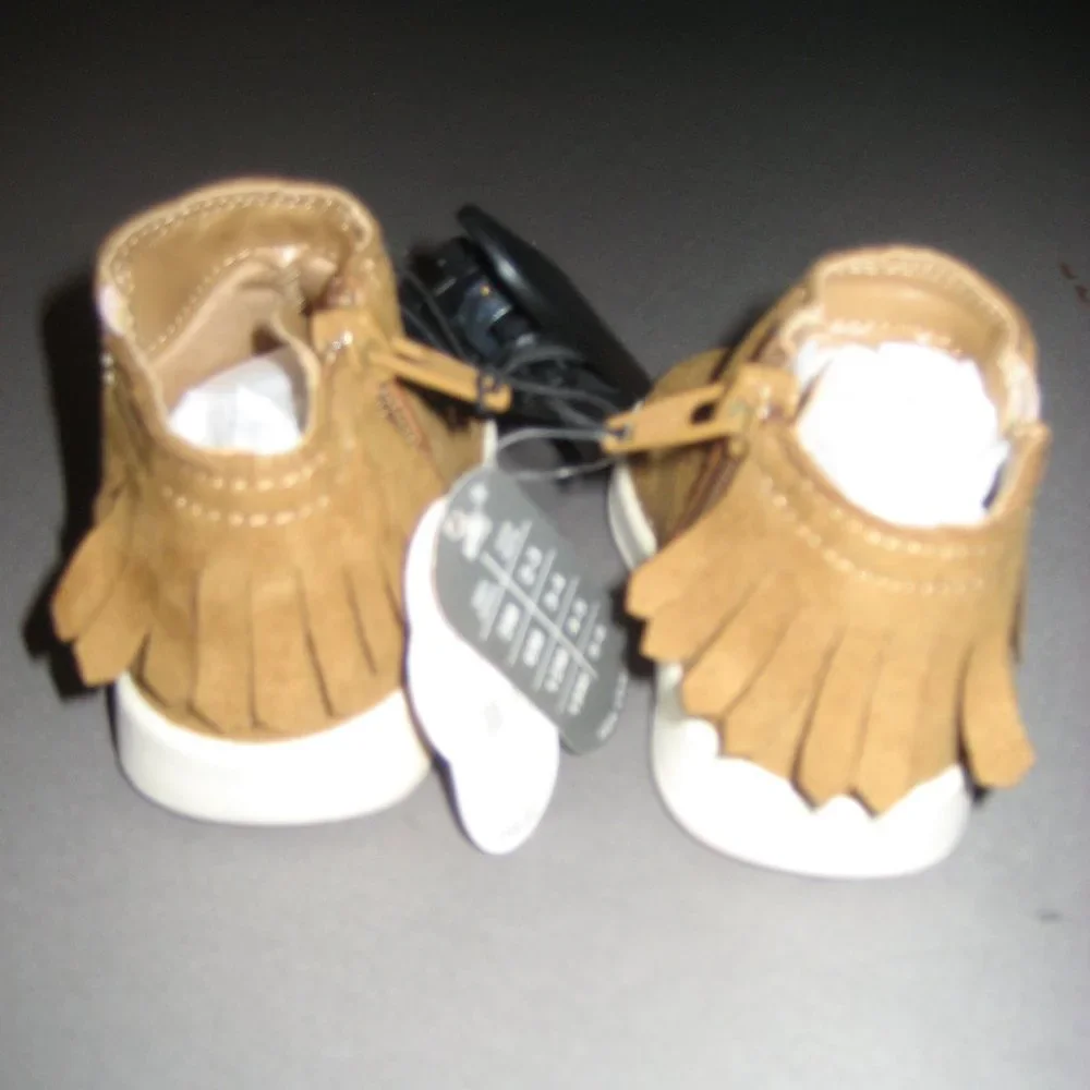 Wonder Nation Brown Boho Fringe Moccasin Boots Size 3 Infant Baby 3-6 months NWT